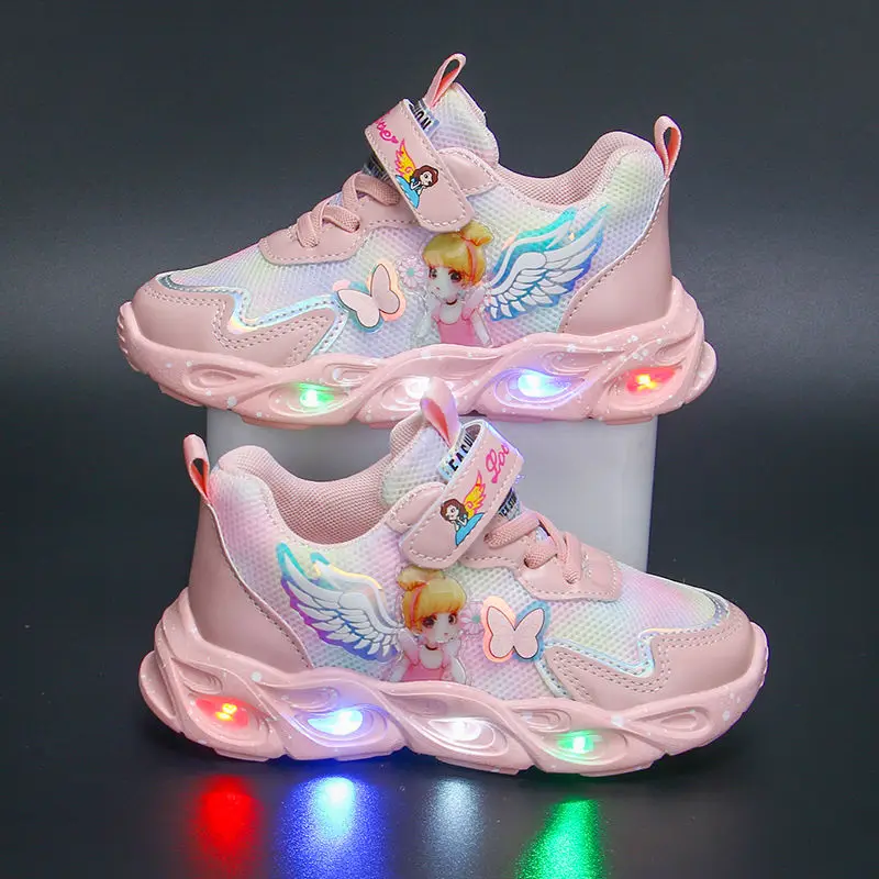 Light Up Sport Shoes Luminous Kid Sneakers Cartoon Princess Baby Girls Casual Shoes Children Walking Running Shoes With Lights