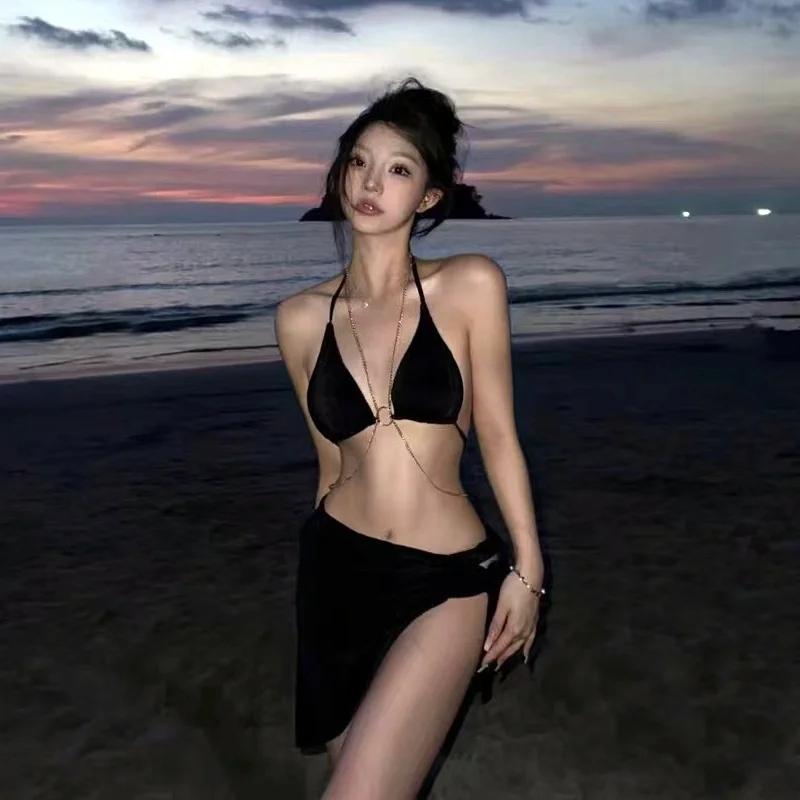 

Sexy Chain Bikini Tee-Piece Set Hot Girl Tee-Pointed Hot Springs Swimsuit Women's Vaion Pure Desire Sle Swimsuit