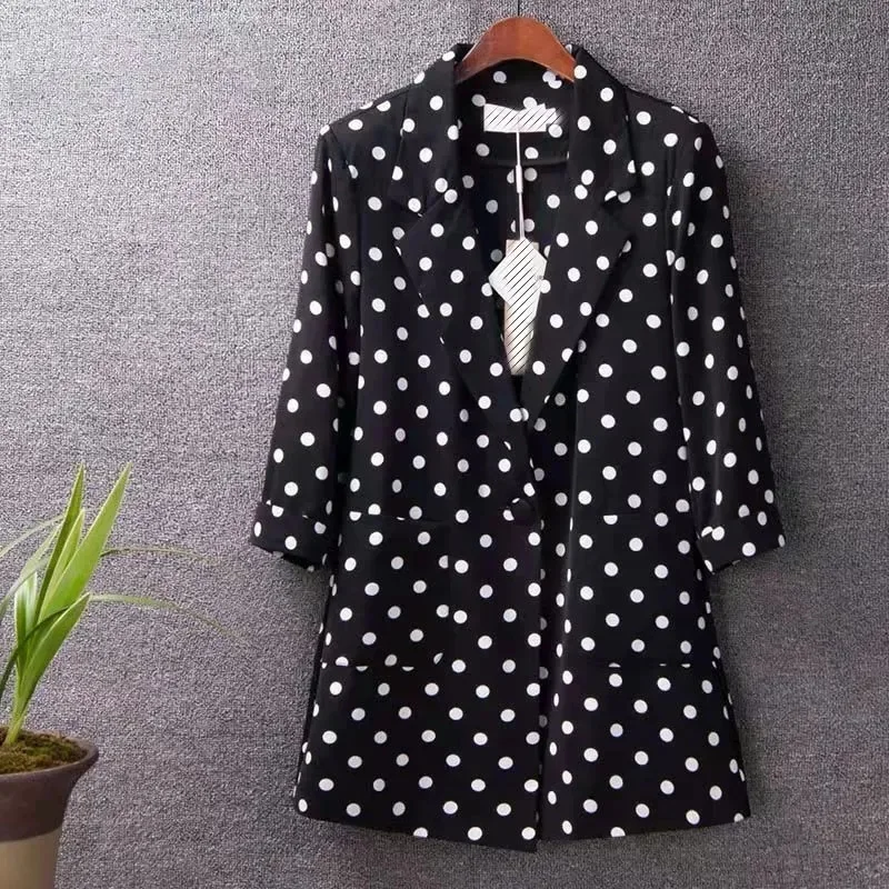 

Female Office Lady Suit Coat Professional Wear Casual Jackets Blazers 5XL 2026 New Summer Women Blazer Polka Dots Thin Jacket