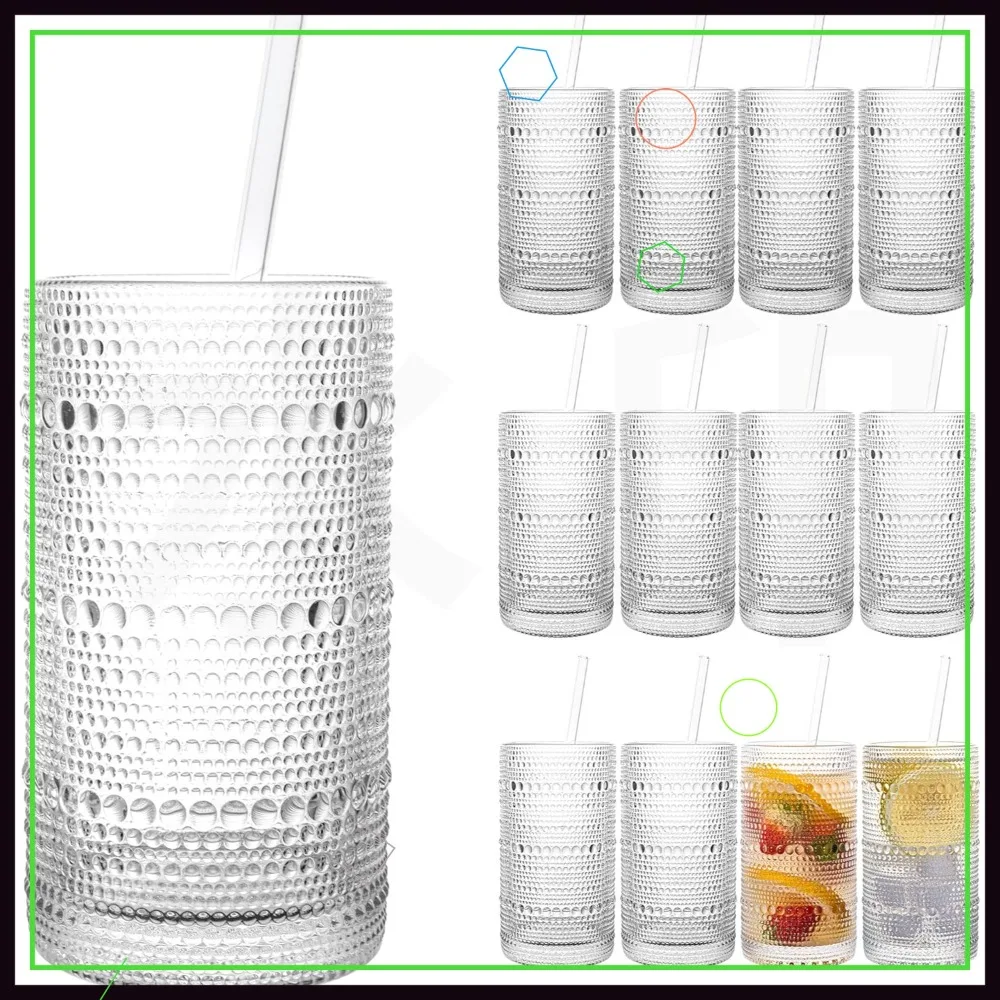 

Набор из 12 улучшенных стаканов Hobnail большой емкости (480 мл) - прочная винтажная стеклянная посуда