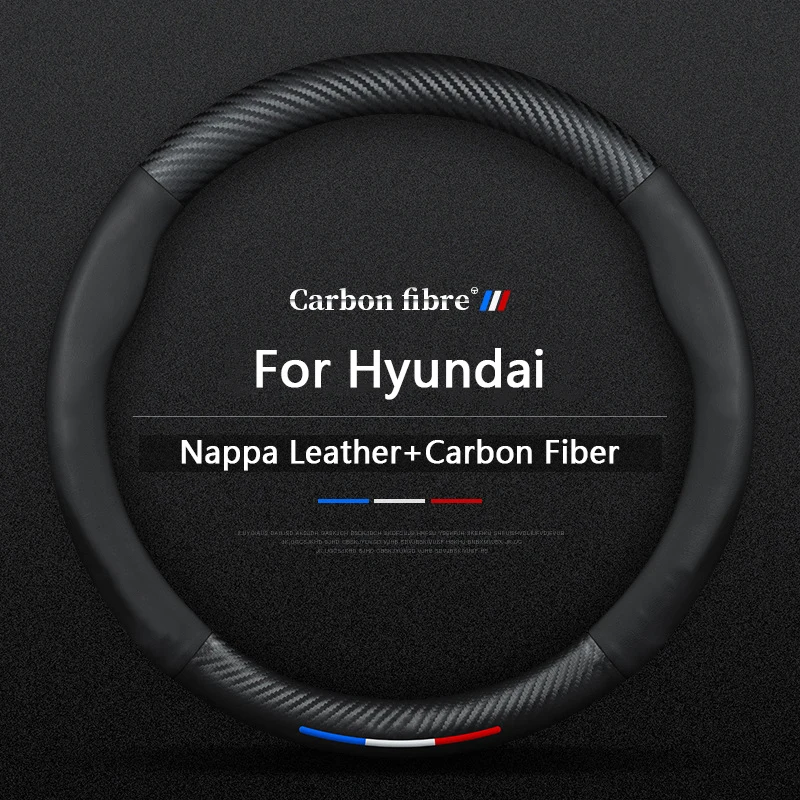 

Автомобильный кожаный чехол на руль из углеродного волокна для Hyundai i10 i20 i30 i40 ix25 ix35 ix55 Tucson Palisade Santa-fe Sonata Solaris