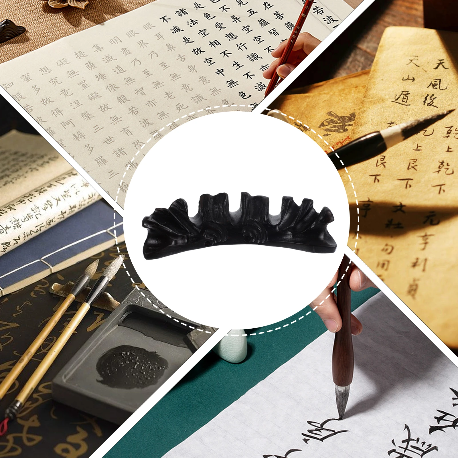 

1pc Solid Ebony Calligraphy Brush Wood Holder Writing Brush Shelf Carving Pen Rack Chinese Pen Rack Stationery Supply