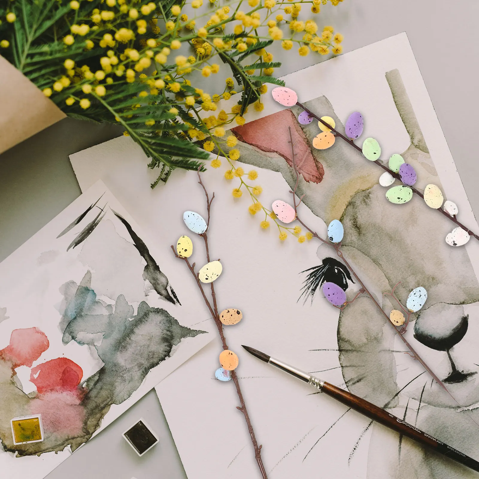 

6 Pcs Easter Egg Branches Bright Colors Foam Material Photo Decor Party Supplies Craft Simulation Flower