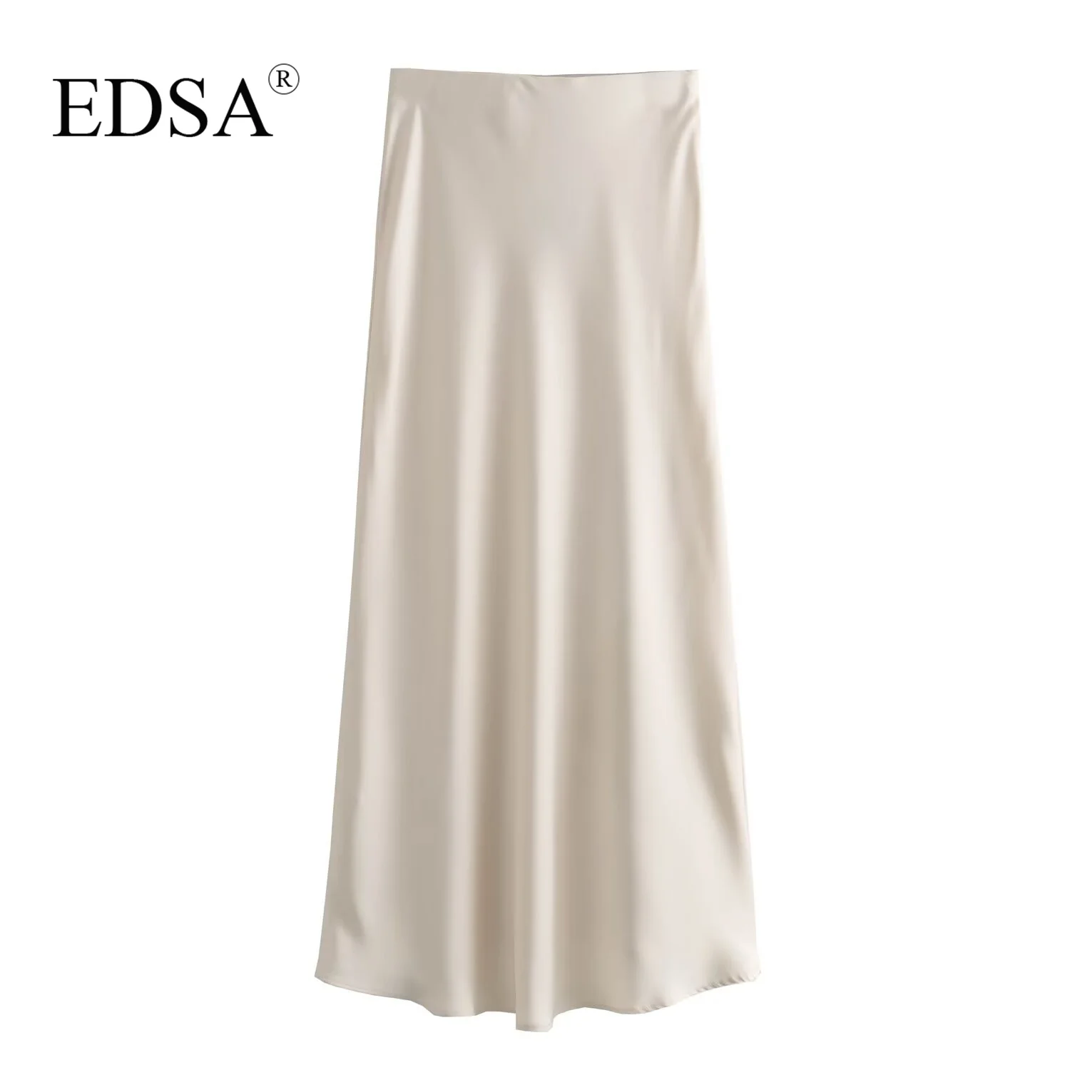 EDSA Women Satin Midi Skirt High Waist Straight Long Skirts Summer Bodycon Female Holiday Casual Streetwear