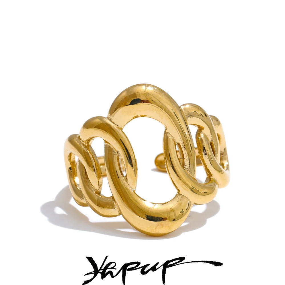 Yhpup Anello aperto cavo con catena in metallo minimalista in acciaio inossidabile per le donne Commercio all'ingrosso di gioielli da dito chic personalizzati Nuovo