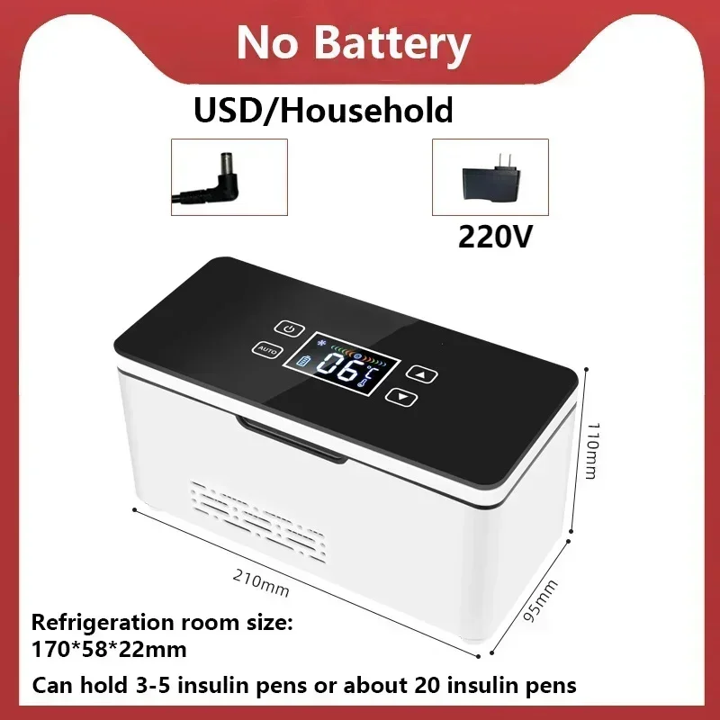 5V 220V Portable Insulin Refrigerator Mini Home 0-18℃ Refrigeration USB Rechargeable Small Refrigerator No Battery