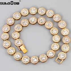 Women Men Luxury Shine Round Cuban Necklace Bling Gold Silver color full Rhinestones Paved Tennis Chain Necklace Hip Hop Jewelry