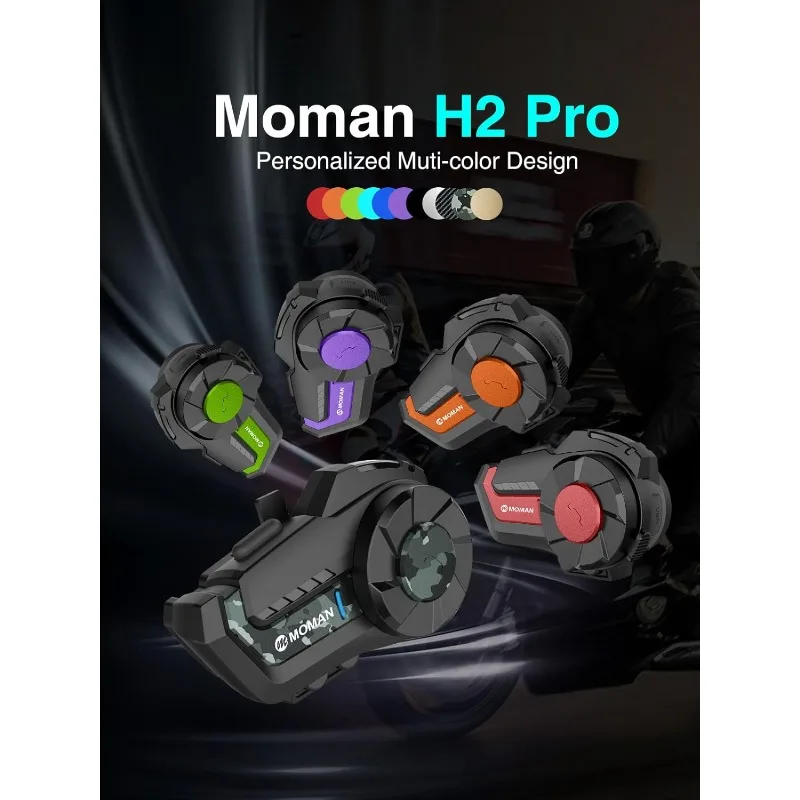 Motorcycle Helmet Headset, H2Pro【1Pack Green】 Wireless Helmet Communication Voice Assistant Music Share FM IP65