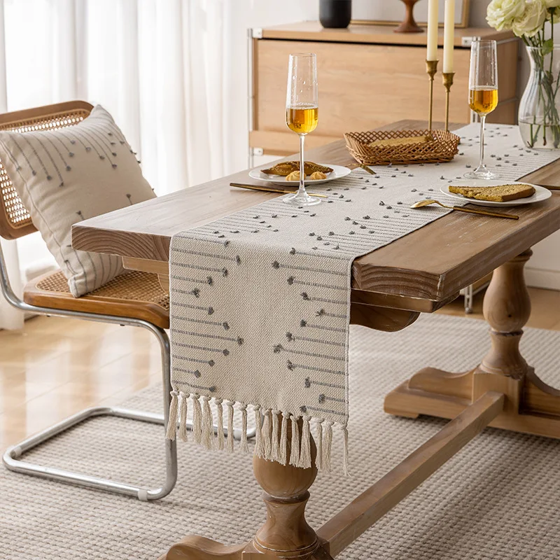 Simple Modern Tassel Table Runner Ins Style Light Luxury Tablecloth Home Bedroom Coffee Table Tv Cabinet Decoration Reusable