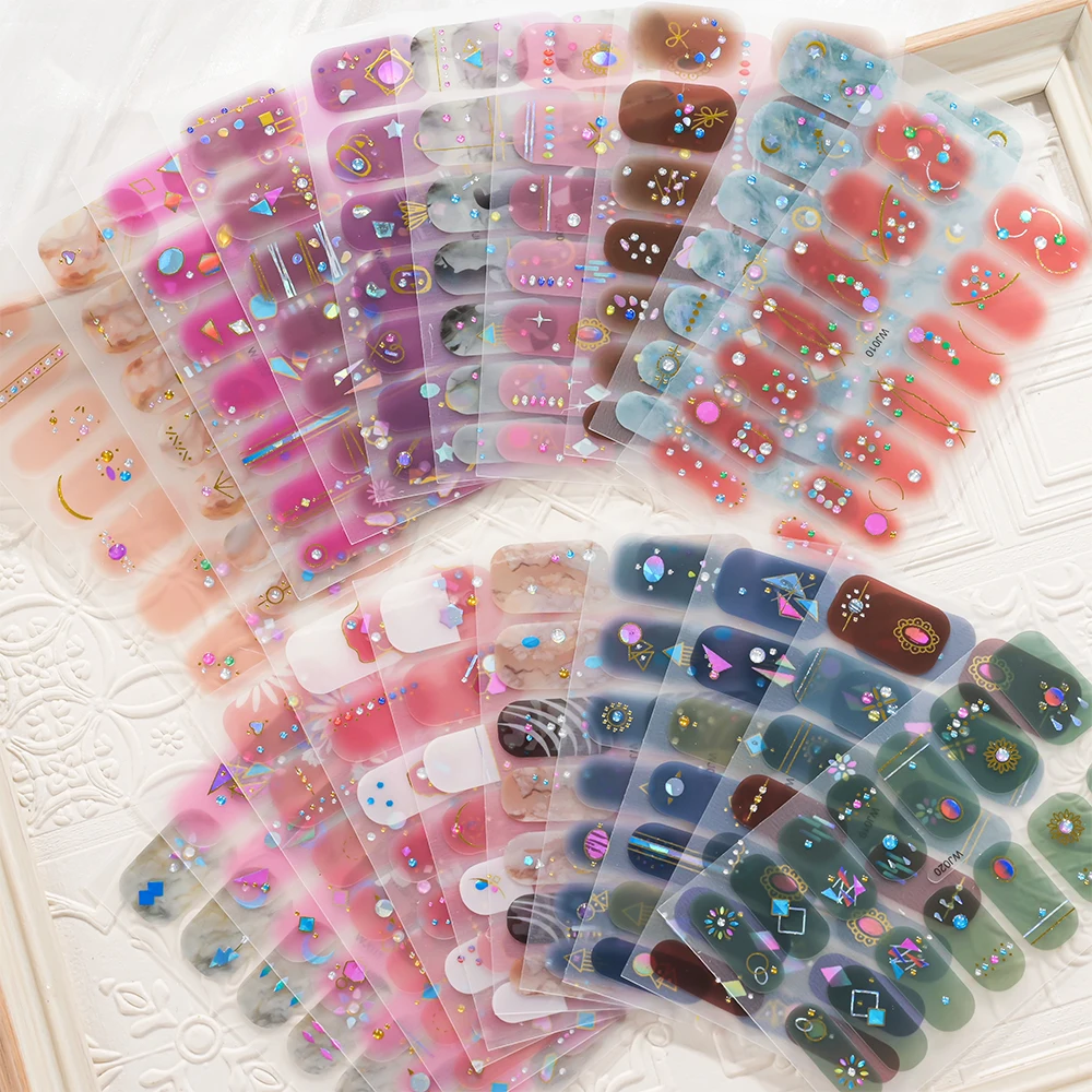 14 punte di cottura senza avvolgimento completo adesivi per smalti per unghie stella/fiore/cuore/blucchiere/strisce per smalti francesi decalcomanie adesive a copertura totale