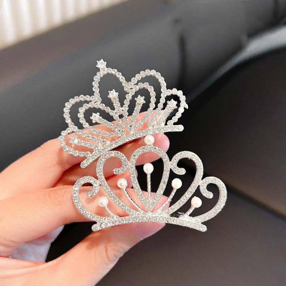 Peineta para el pelo con corona de cristal y perlas, Tiara para niños con flor de mariposa, diadema, joyería de boda, Accesorios para peinados