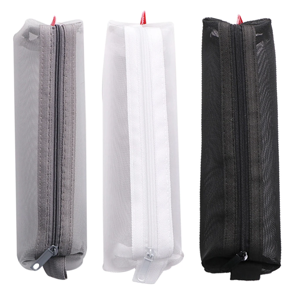 

3 Pcs Stationery Bag Transparent Mesh Large Capacity Pencil Case Portable Storage For Students Teachers Office Folder