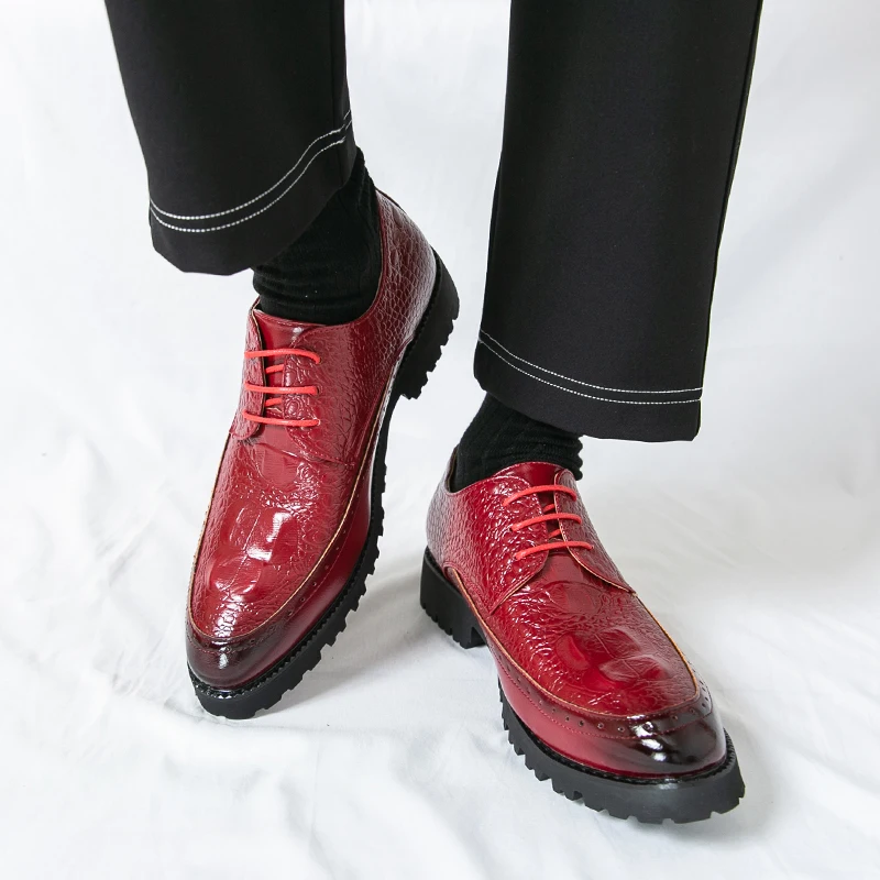 

Men Dress Shoes with Embossed Print Lace Up for Business Height Enhancement Derby Shoes Sizes 38-46