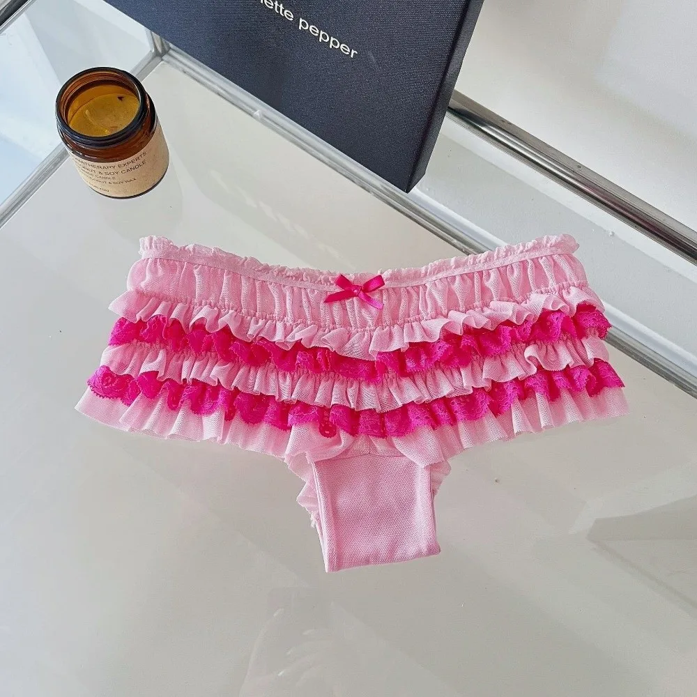 Prinzessinnen-Stil Rüschen-Spitzenhöschen Schleife Netz Mehrschichtiges Kuchendesign Damenunterwäsche Niedrige Taille Süße Spitzen-Slips Geschenk – Detail 8
