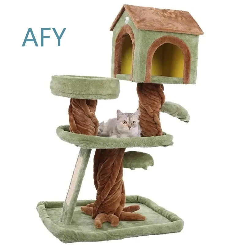 41 inch Large Cat Tree Tower for Indoor Cats Luxury Cat House with Scratching Posts Multi Level Climbing Furniture for Cats