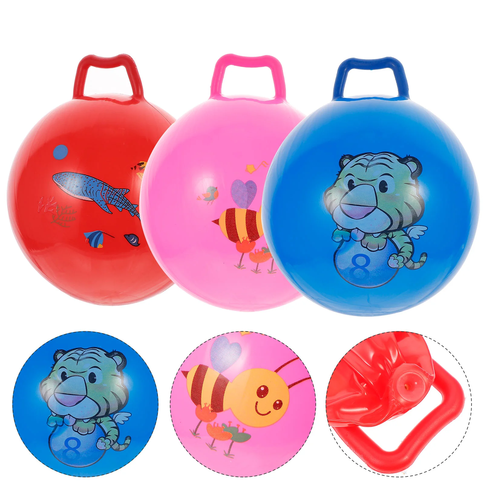 

3Pcs Inflatable Balls Hop Bouncy Jumping Ball with Handle Kicking Bounce Jumping Educational Toy (Random Style)