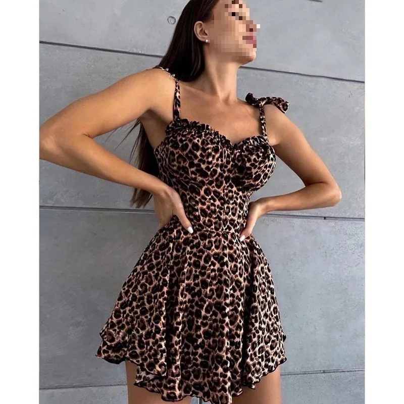 Retro Summer High Waist Leopard Print Shorts Spicy Girl Style Pure Desire Floral Pattern Citywalk Suitable Spring Season