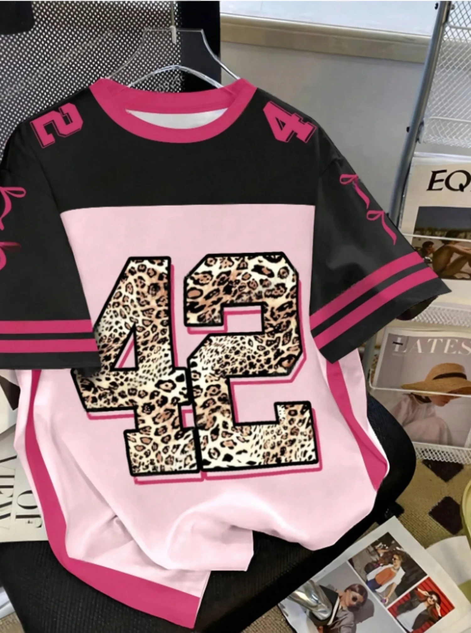 

Fashion Leopard Print Number 42 O-Neck Women Short Sleeve T-Shirt Summer Baseball Jerseys Oversized Quick Drying Sport T-Shirt