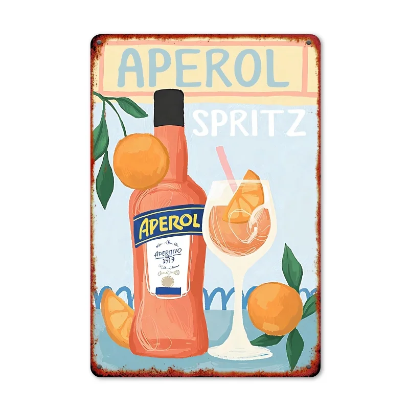 , Aperol Spritz Vintage Metal Tin Sign, es, Retro Cocktail & Orange Illustration, Frameless Wall Art, Iron Material, Gift for A