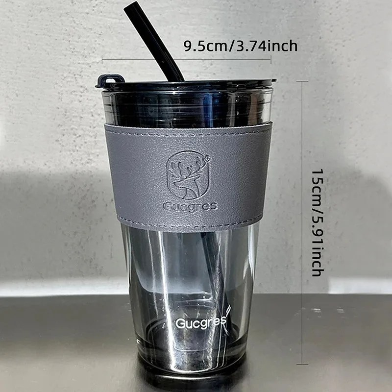450ML High Beauty Wind Bamboo Glass Cup Summer Straw Large Capacity Women\'s Straw Cup