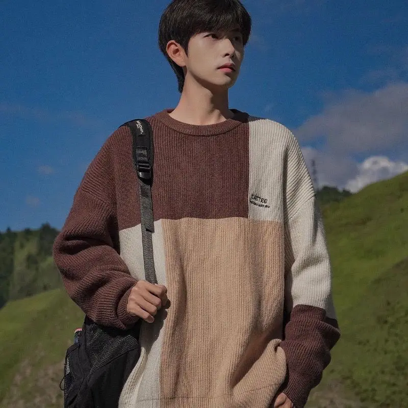 

Новое мужское свободное и модное мужское пальто с толстым вязаным свитром с круглым вырезом для ленивого тепло и верхней одежды