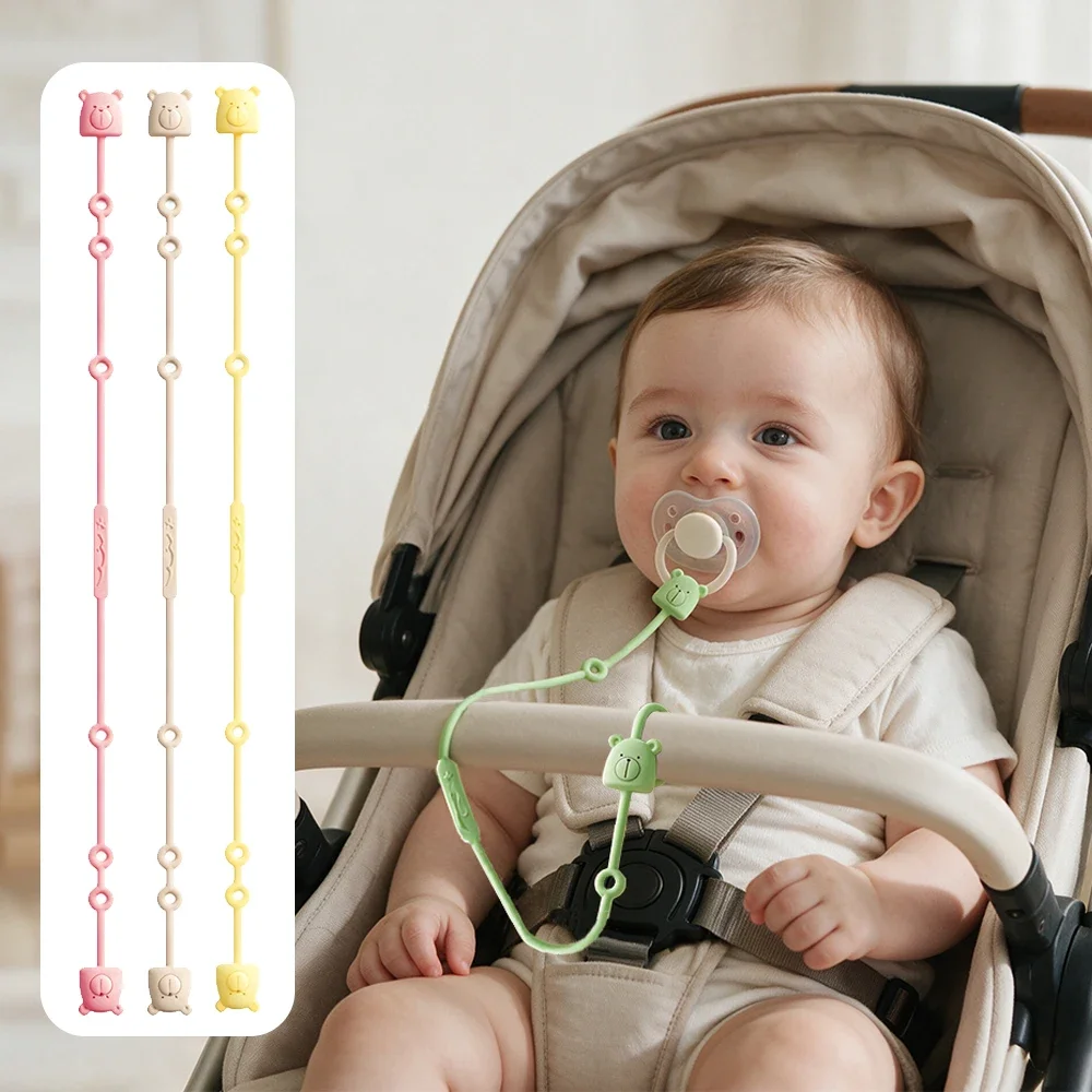 Baby Bear Silicone Pacifier Chain BPA Free Safe Adjustable Teether Toy Anti Lost Strap Newborn Soother Teething Chew Dummy Gift