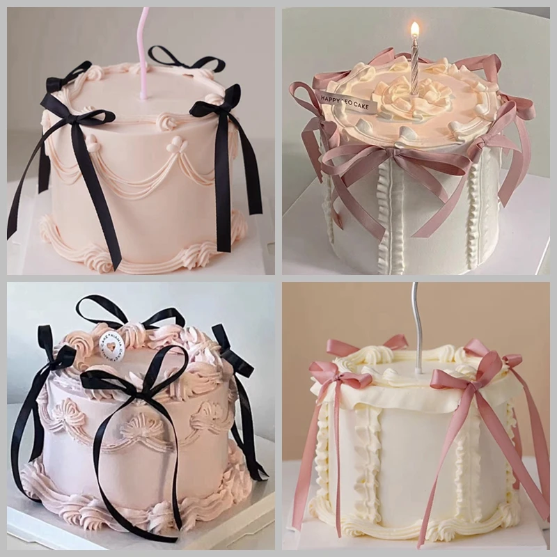 6inch/15cm Simple Fairy Birthday Cake Model Silk Ribbon Ballet Simulation Cake Girl's Heart Home Decoration Floral Wreaths