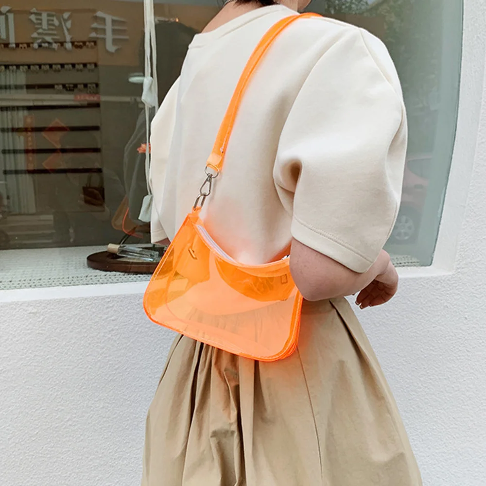 الصيف لون الحلوى شفافة حقيبة كتف مفردة سستة واضحة بولي كلوريد الفينيل جيلي حقيبة المحافظ الصغيرة النساء الفتيات حقيبة تسوق يومية