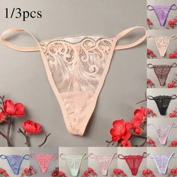 3pcs Women Lace G-String Briefs Mesh Thong String Thong Sex Lingerie Panties V-String Knickers See Through Underwear 2022