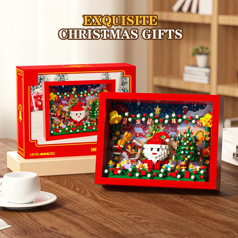 Świąteczne zestawy klocków, prezenty, Święty Mikołaj, ramki na zdjęcia, puzzle, klocki do składania, dekoracje na przyjęcie bożonarodzeniowe, zabawki dla dzieci, prezenty.