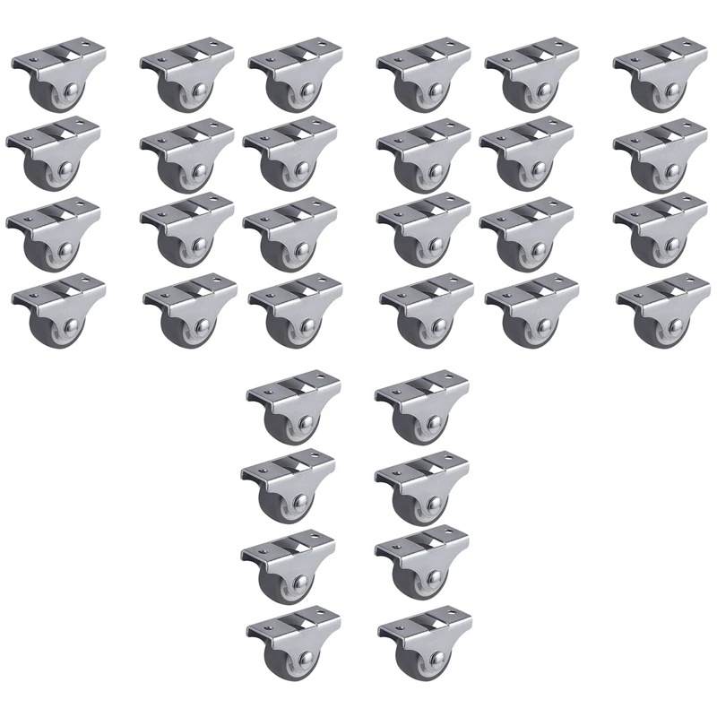 

40PCS TPE Caster Wheels Duty Fixed Casters With Rigid Non-Swivel Base Ball Bearing Trolley Wheels Top Plate 1 Inch