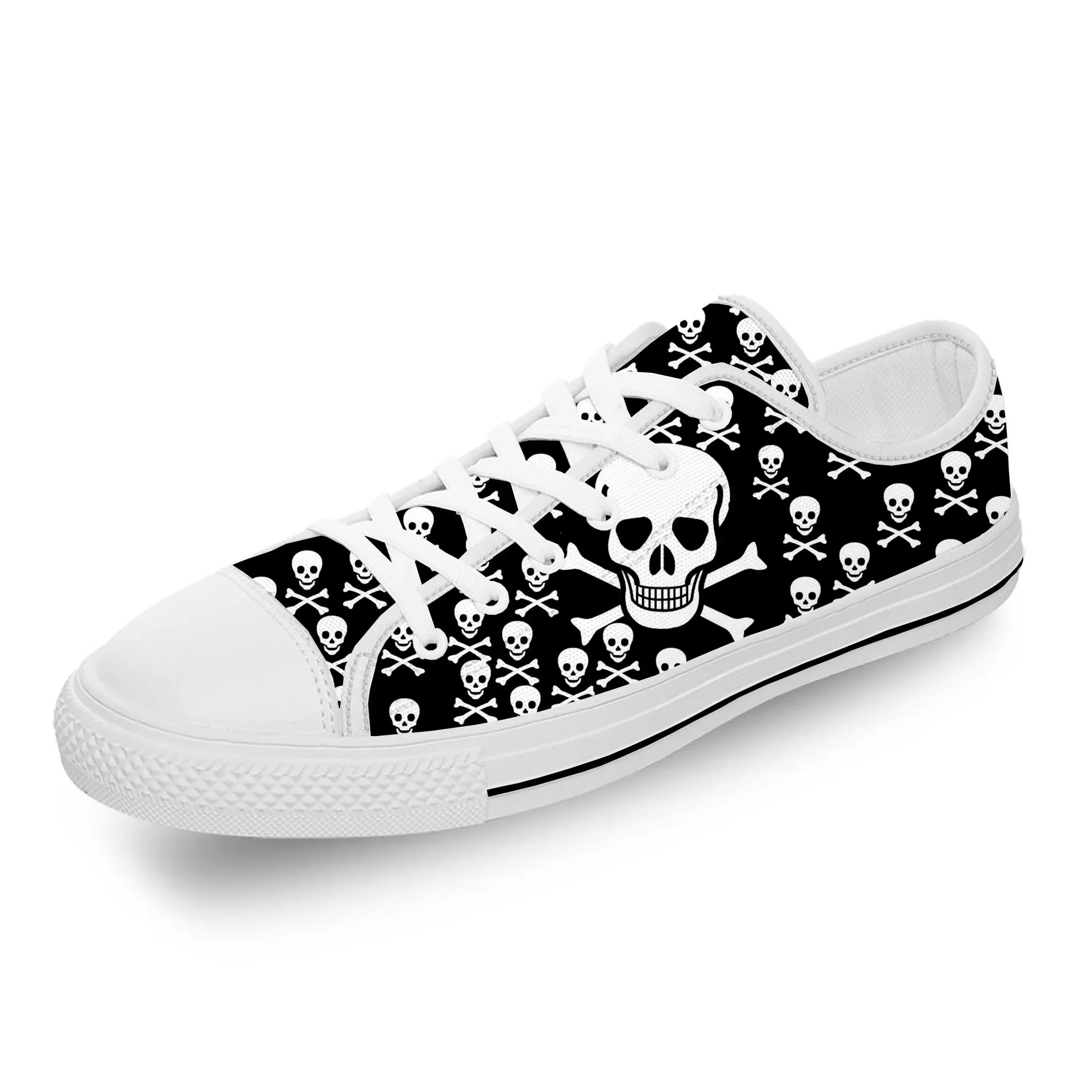 SKull Skeleton PAisley Horror Halloween White Cloth 3D Print Low Top Canvas Fashion Shoes Men Women Breathable Sneakers