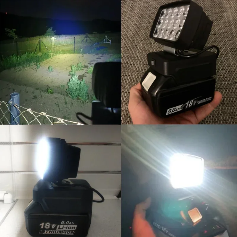 8W LED Work Light For Makita/Dewalt/Milwaukee BL1430 BL1830 Lithium Battery Outdoor Lighting Work Lamp Camping Lighting