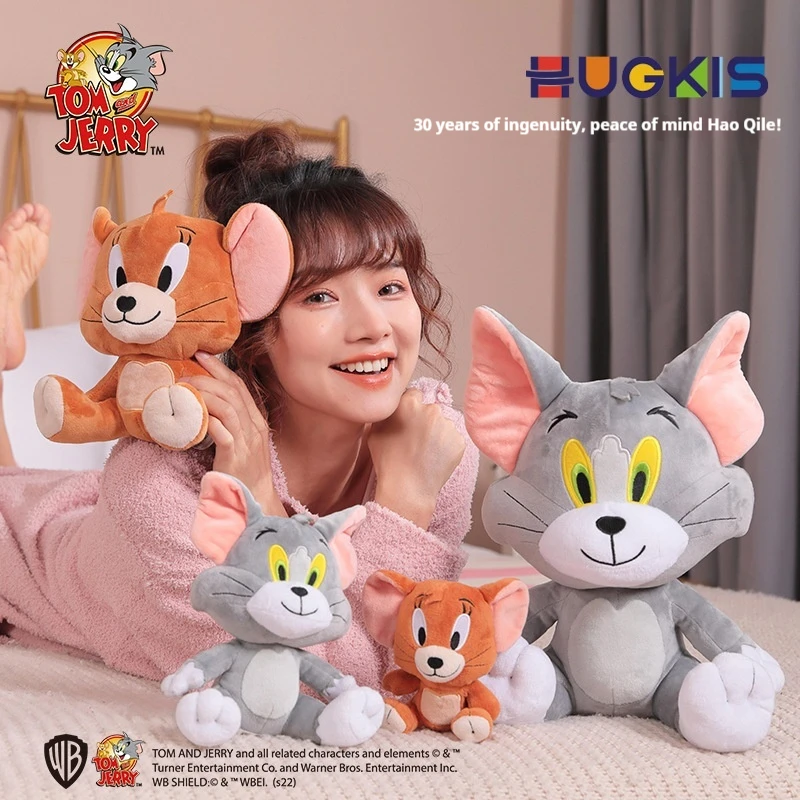 13-30cm genuíno tom e jerry brinquedo de pelúcia clássico cinza tom gato jerry mouse anime boneca periférica macio e confortável presentes de aniversário