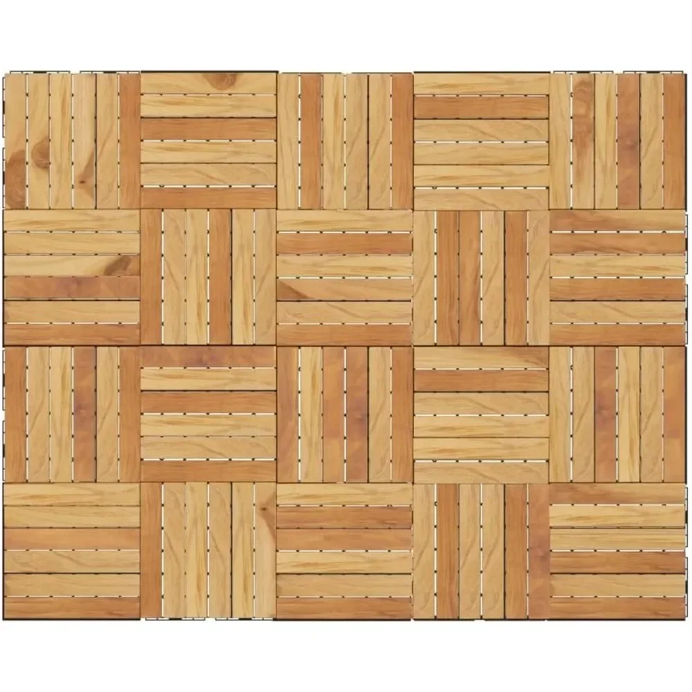 20 Pieces of Tiled Garden Flooring, Solid Wood Interlocking, Indoor and Outdoor Dual-use, Teak Vertical Pattern, Garden Flooring