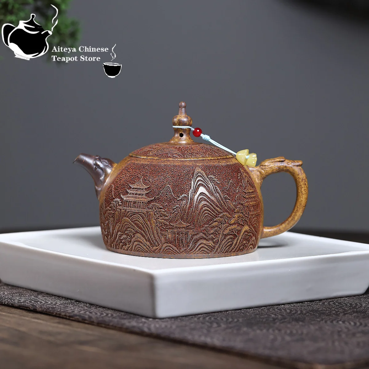 Yixing, purple clay teapot, original ore, dragon bone, gold sand, wood burning, Guanshan Half Moon Chinese tea set, teapot