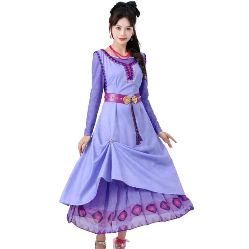 2024 New Arrival Movie Wish Asha Princess Cosplay Costume Fancy Dress Purple Long Dress Halloween Party Costume For Women