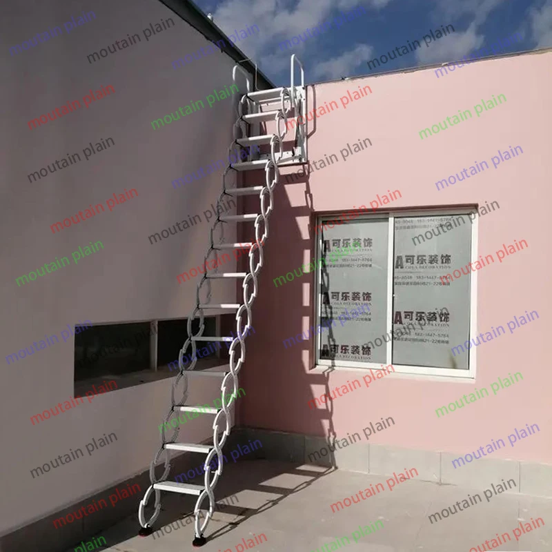 5ft-13ft Aluminum Loft Telescopic Ladder Pull Down Folding Ladder Custom Height Metal Attic Stairs With Handrails