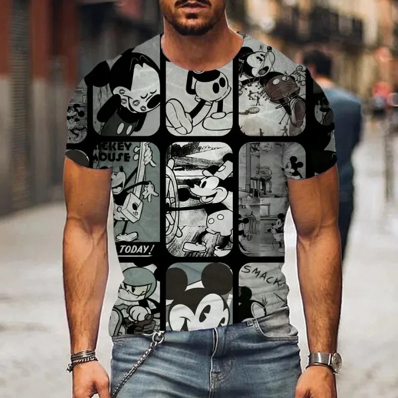 

2024 Disney Mickey Mouse 3D Print Casual T-shirt Street Style Round Neck Loose Short Sleeve Cosplay Men's Clothing