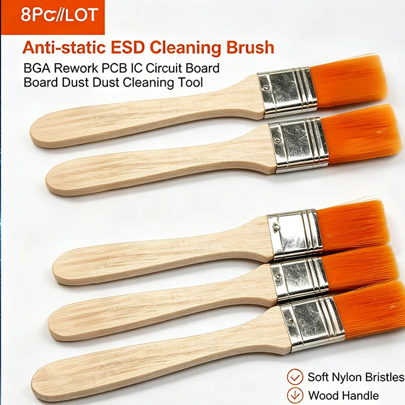 8pcs/Lot Anti-static ESD Soft Nylon Brush BGA Rework Desoldering Brush PCB Circuit Board Dust Cleaning Tool For IC Chip Repair