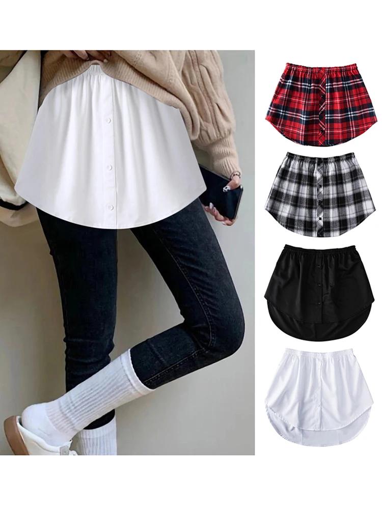 Women Mini Skirt Hot Sale Irregular Detachable Underskirt Red Black White Plaid Printed Elastic Waist