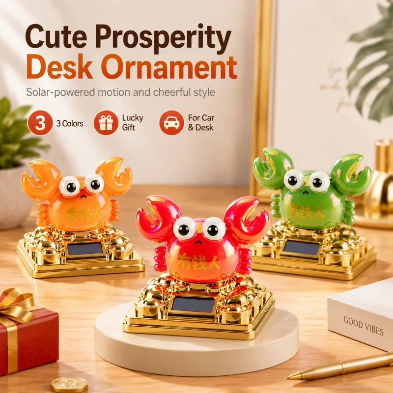 Solarbetriebener Wohlstands-Krabben-Ornament in 3 Farben, Niedliche Armaturenbrett-Dekoration, Schreibtisch-Kassierer-Theken-Display, Geschenk-Deko