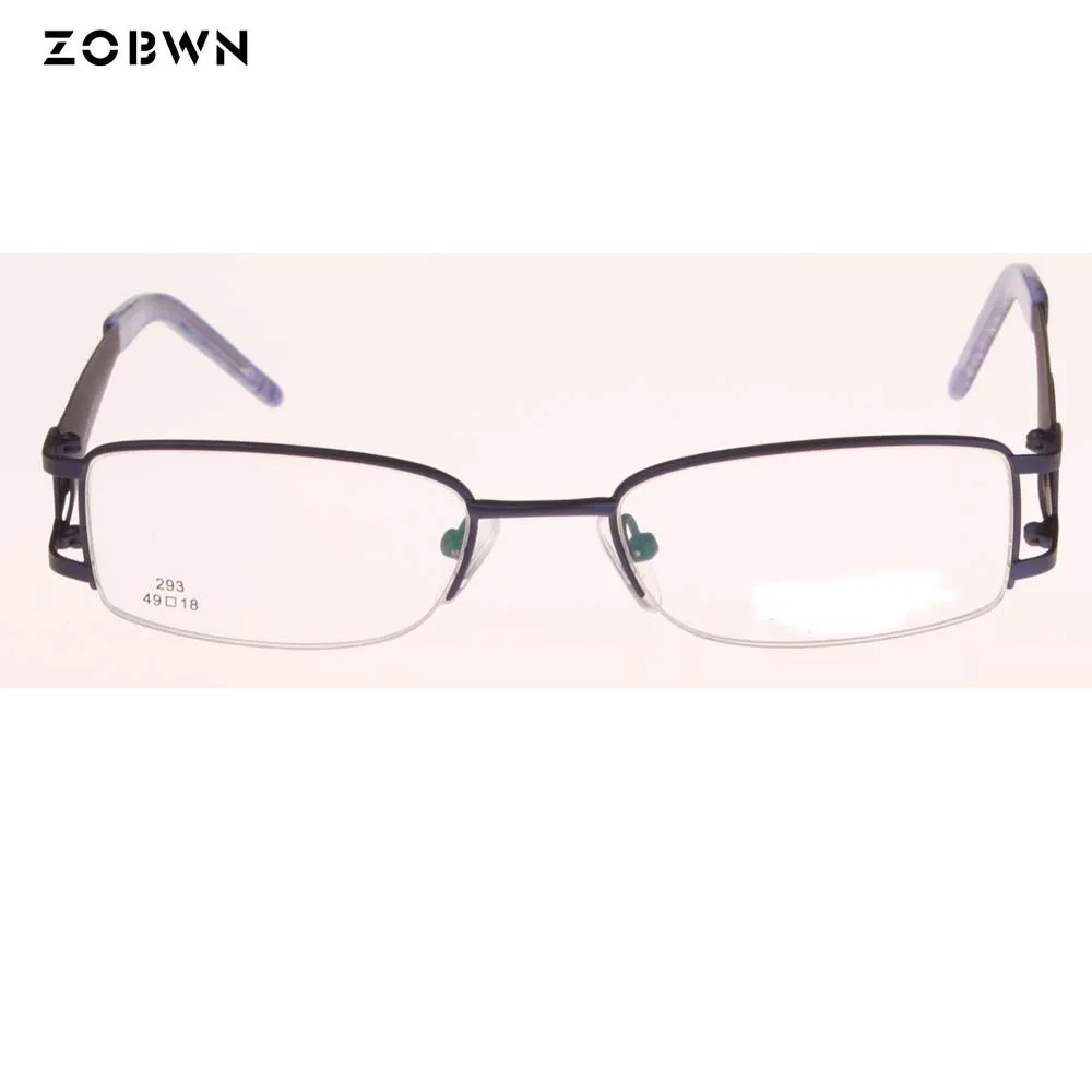 الجملة تصميم الأزياء ثلاثي الأبعاد نمط الديكور النظارات البصرية المعدنية الزرقاء الداكنة للنساء نمط الأزهار على معبد