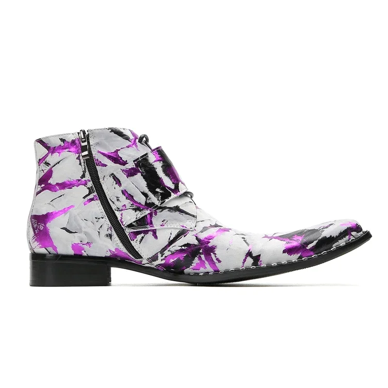 

Double Buckle Print Leather Ankle Boots for Men Party Wedding Shoes Mixed Colors Elegent Man Social Shoe Side Zipper Men's Shoes
