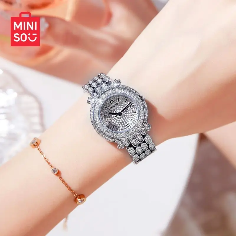 Original Miniso Gypsy Diamond Watch, Classic Silver Waterproof High-end Disc Quartz Watches