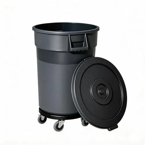 32 Gallon Outdoor Trash Can with Lid and Wheels, Heavy-Duty Rolling Trash Can with Sturdy Handle and Removable Wheels