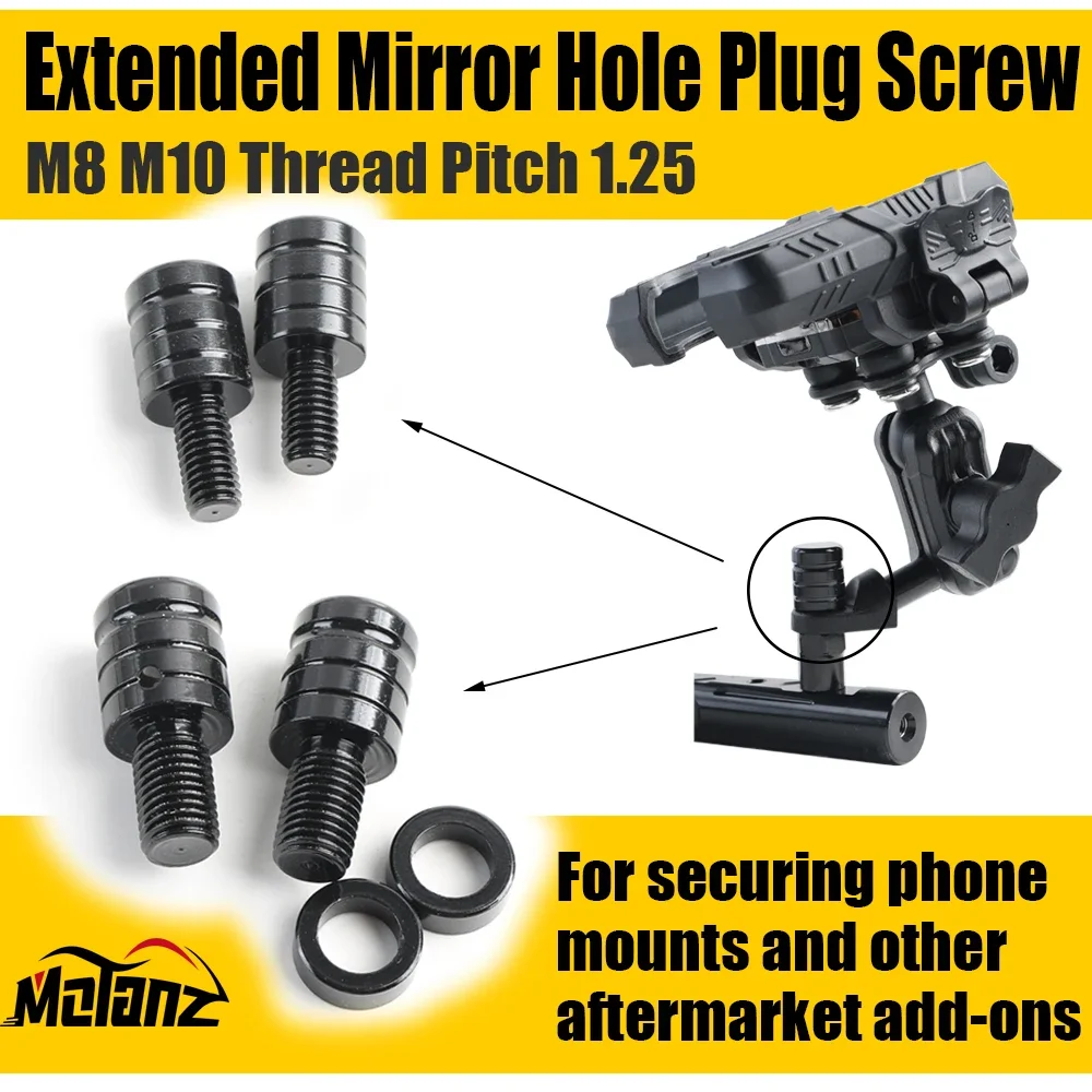 Extended Mirror Hole Plug Screws CNC Aluminum M8 M10×1.25 For Phone Mount Fit Honda Yamaha Suzuki KTM Ducati Aprilia Triumph