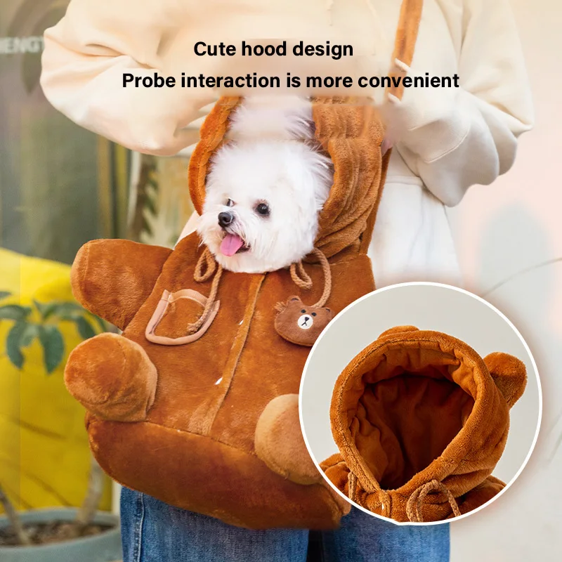 Dog Carrier Bags Backpack Ins Cute Autumn and Winter Flannel Dog Shoulder Crossbody Bag Travel Portable Warm Bag Pet Supplies