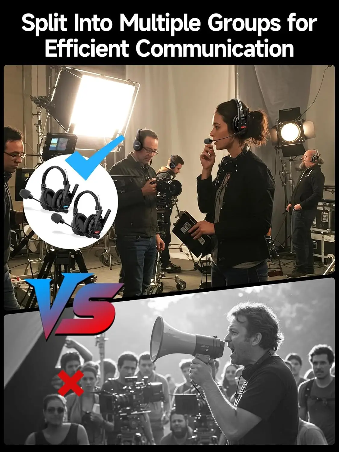 SYNCO XTALK XMax Cuffie interfono wireless Cuffie a due orecchie Portata 500 m Batteria 24 ore per la comunicazione della squadra di produzione cinematografica di eventi