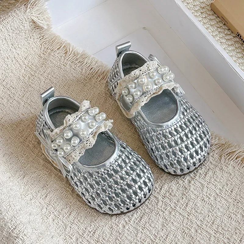 

Children Summer Braided Flats Closed Toe Anti-Slip Sole Cute Bowknot Princess Shoes for Kids Non-Slip